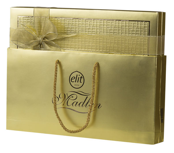 91005484 «Madlen Gold» шоколад темный и молочный, золото  375 гр, (c сумочкой) "Элит 1924"