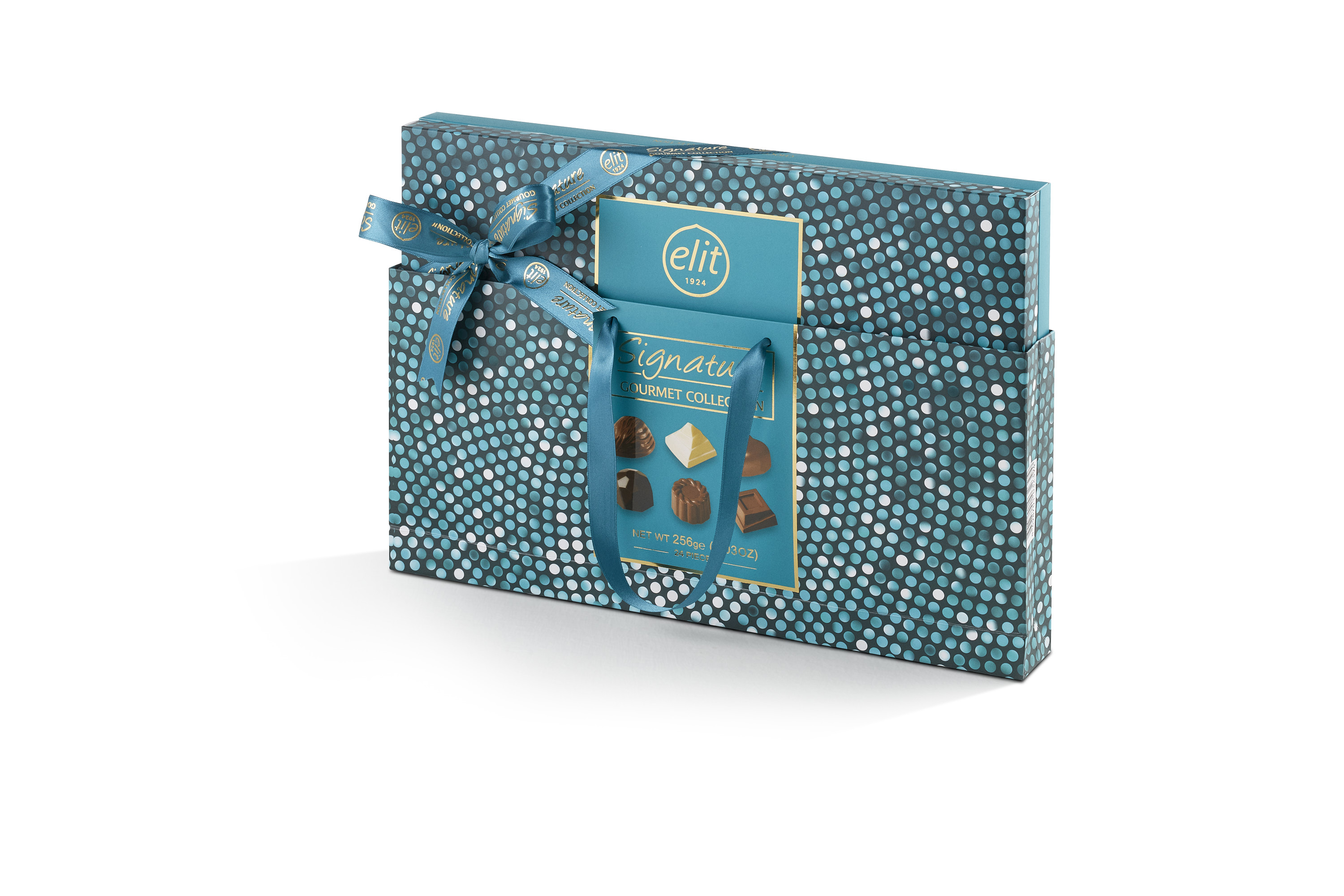 91007458 «Signature Gourmet Collection». Шоколадные конфеты ассорти, синяя, с сумочкой, 256гр  "Elit 1924"