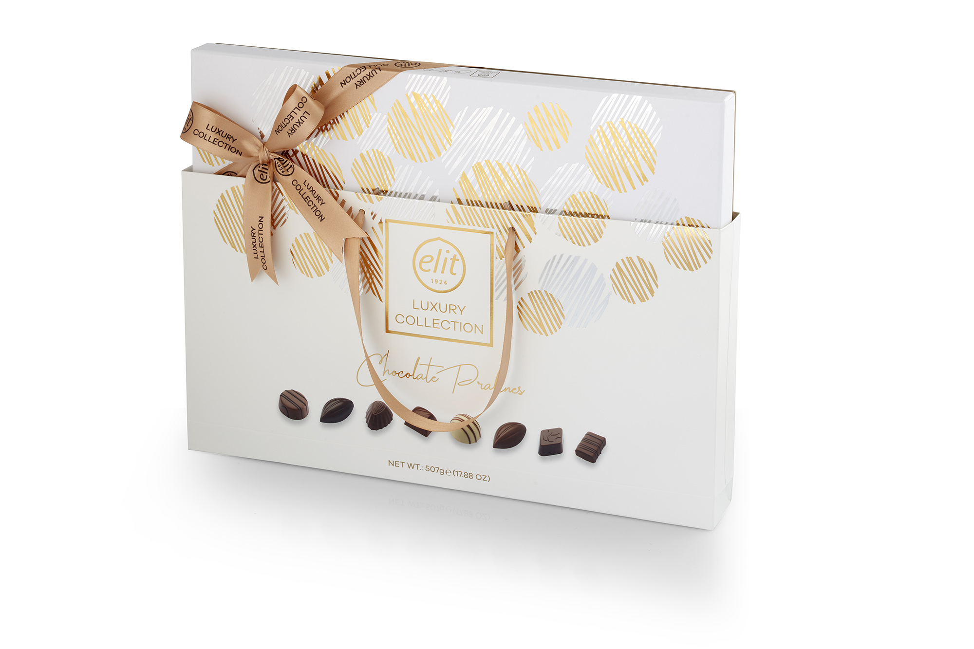 91007300 Шоколадные конфеты «Luxury Collection» ассорти белая, с сумочкой, 507 гр  "Elit 1924"