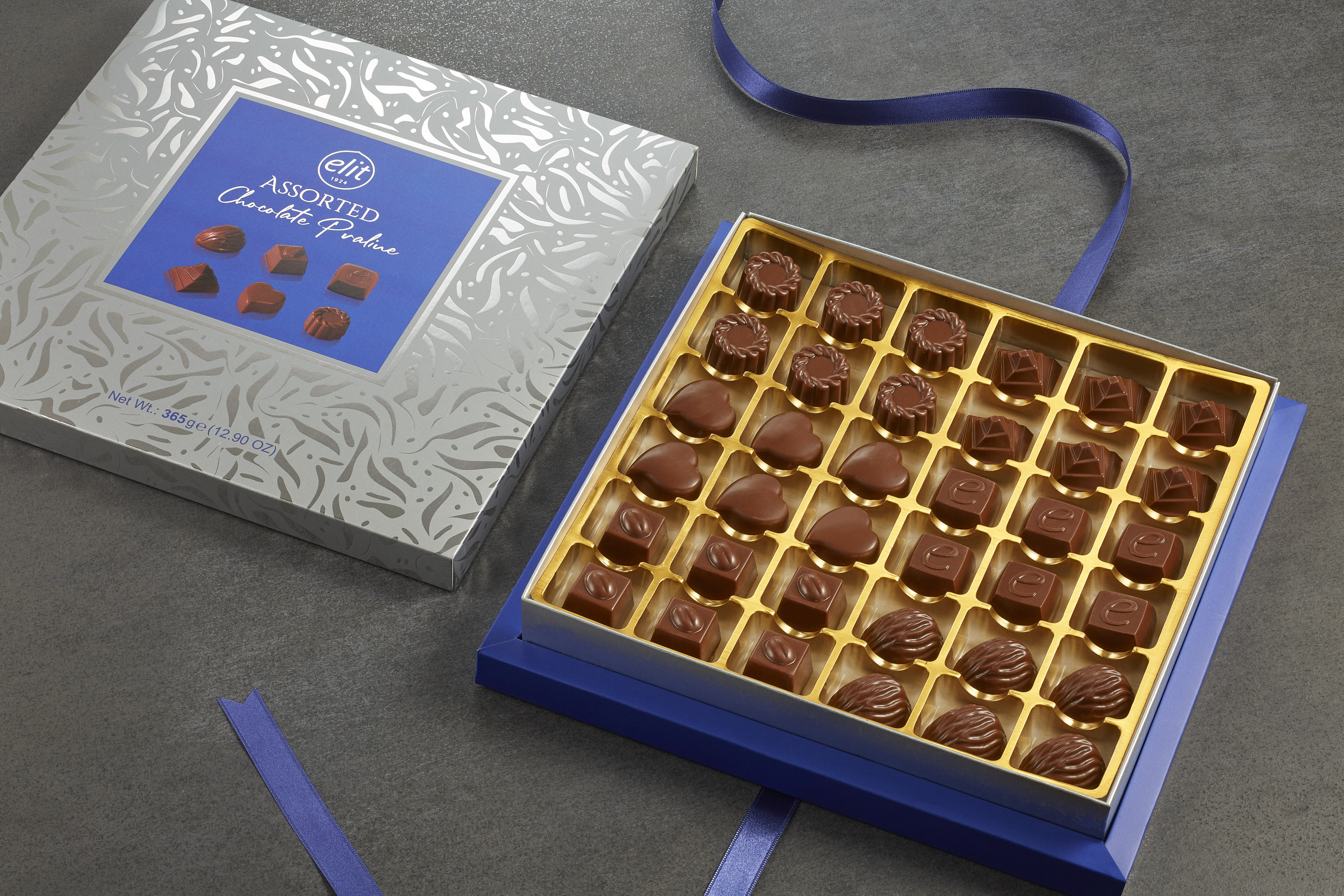 91007465 “Gourmet Collection” Шоколадные конфеты ассорти серебро,  365 гр  "Elit 1924"