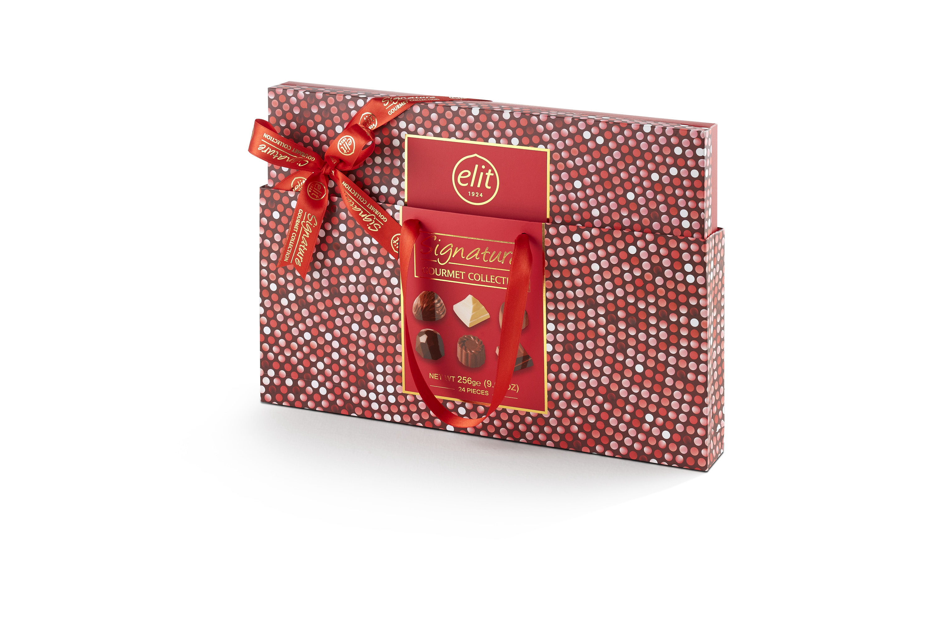91007460 «Signature Gourmet Collection». Шоколадные конфеты ассорти, красная, с сумочкой, 256 гр  "Elit 1924"