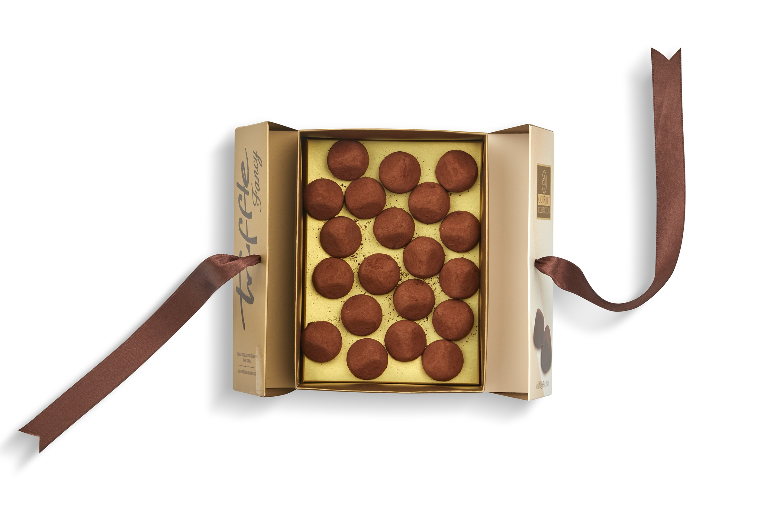 91006584 Коллекция «Gourmet».  Шоколадные трюфели в какао «Fancy Truffles»  из темного шоколада, с лентой 180гр. "Elit 1924"