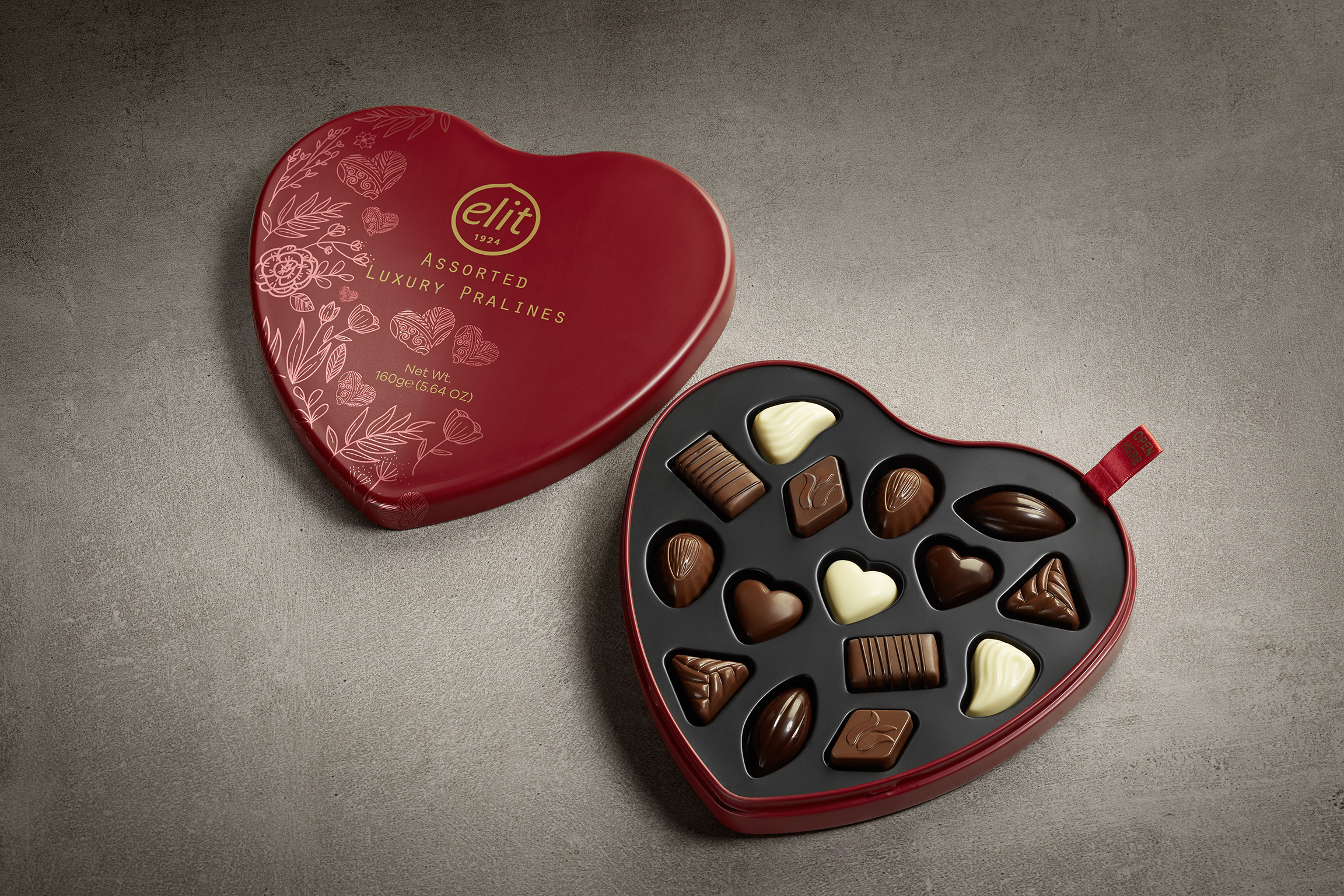 91007081 Коллекция “Luxury” Ассорти  шоколадных конфет, сердце, жесть 160 гр "Elit 1924"