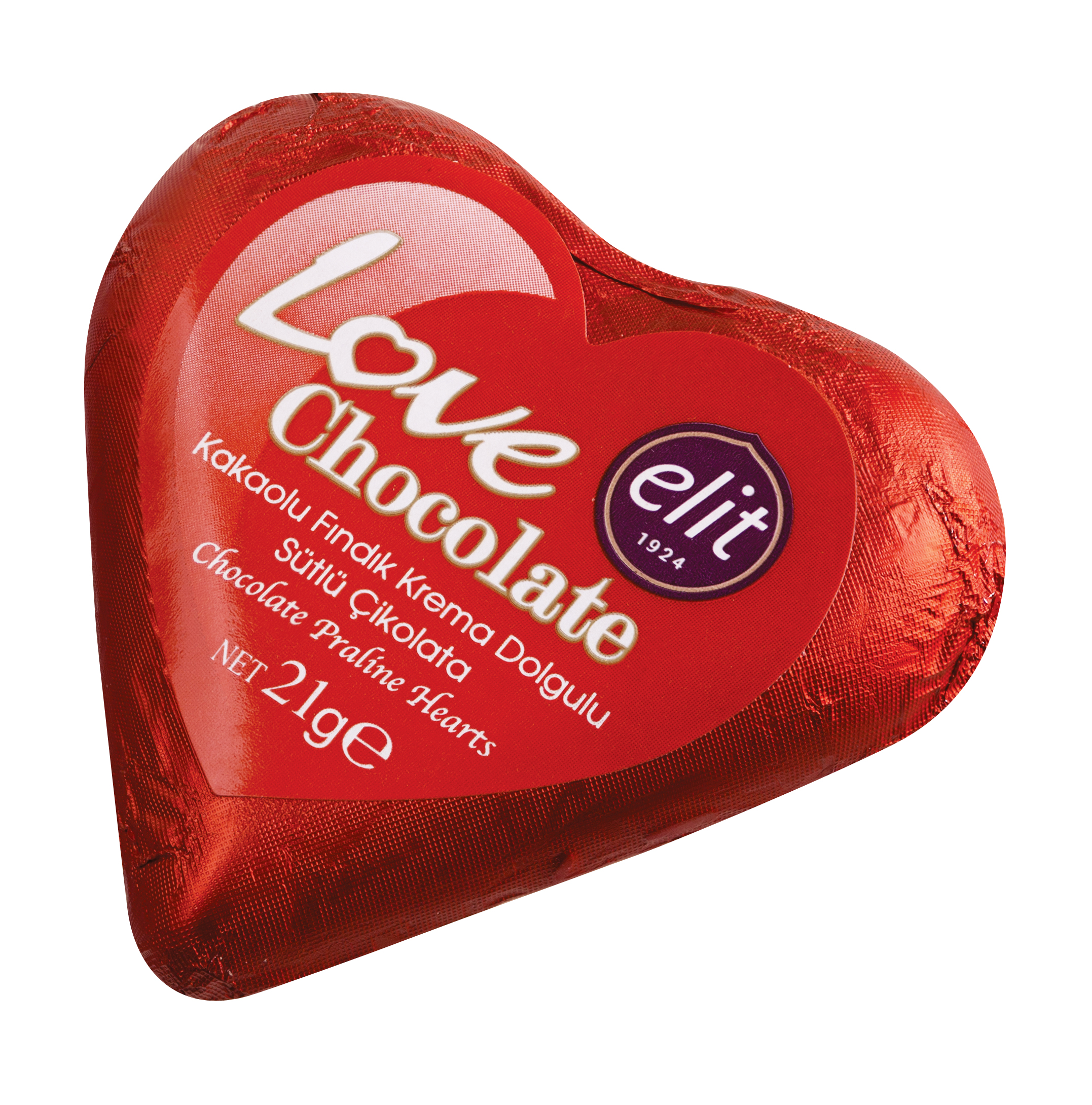91006543 «Love Сhocolate». Шоколад молочный «Love» c пралине из фундука 21 гр/12шт "Elit 1924"